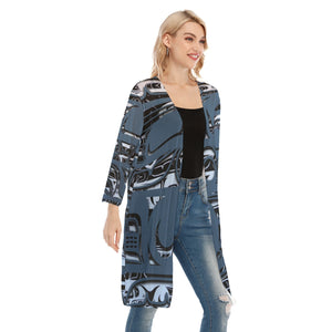 All-Over Print Women's V-neck Mesh Cardigan