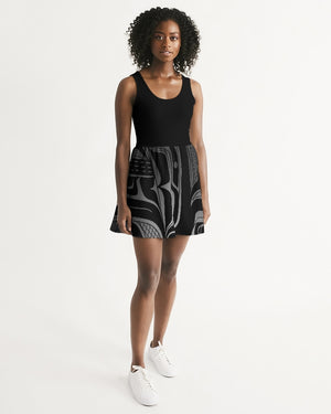 Black and Grey Women's Scoop Neck Skater Dress